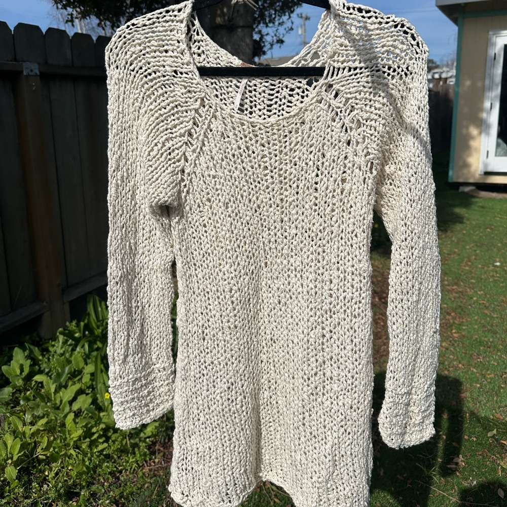 Free People Crochet Long Sleeve Top